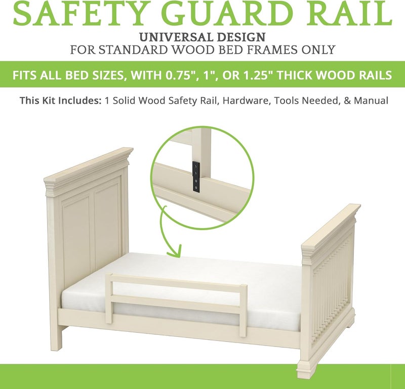 CC KITS Safety Guard Rail for Baby, Kids, and Children - Solid Wood Safety Bed Rail for Toddlers - Easy Installation - Premium Protection for Bunk, Twin, Full, Queen and King Size Beds - (Pearl) - Image 2